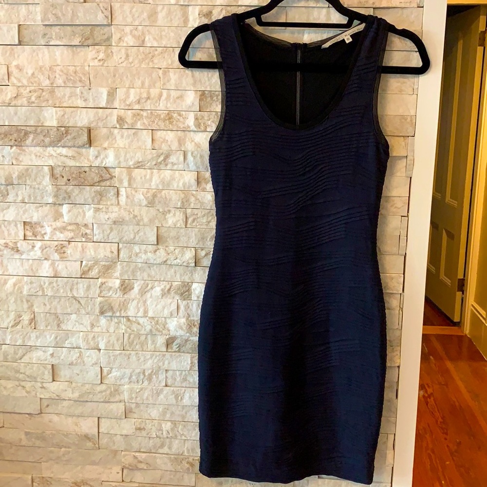 Blue formal dress. XS. Tight fitting w/gold zipper